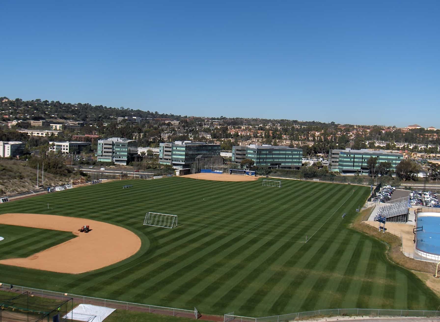 panoramic view of the campus and athletic fields