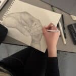 A hand holding a pencil, creating a sketch on paper.