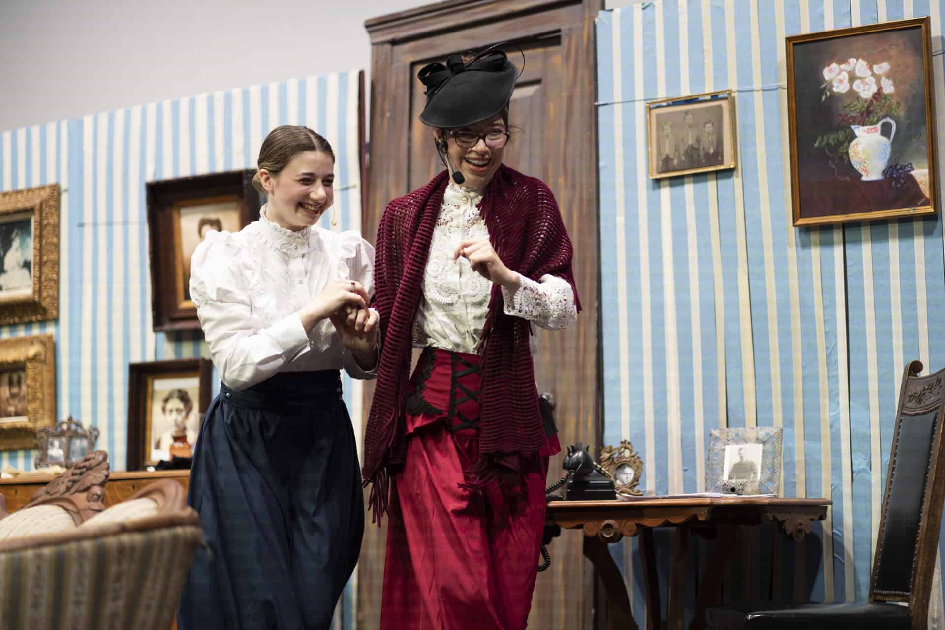 SDJA upper school students dressed in old fashioned attire, performing "Arsenic And Old Lace"
